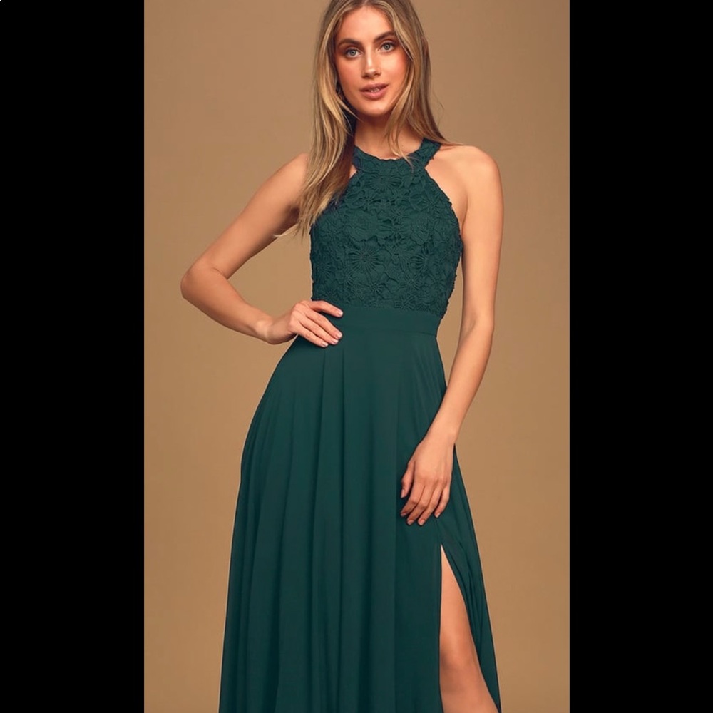 Lulu’s Picture Perfect Emerald Green Lace Maxi